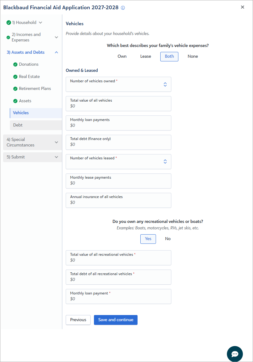 Screenshot of Section Q. Vehicles